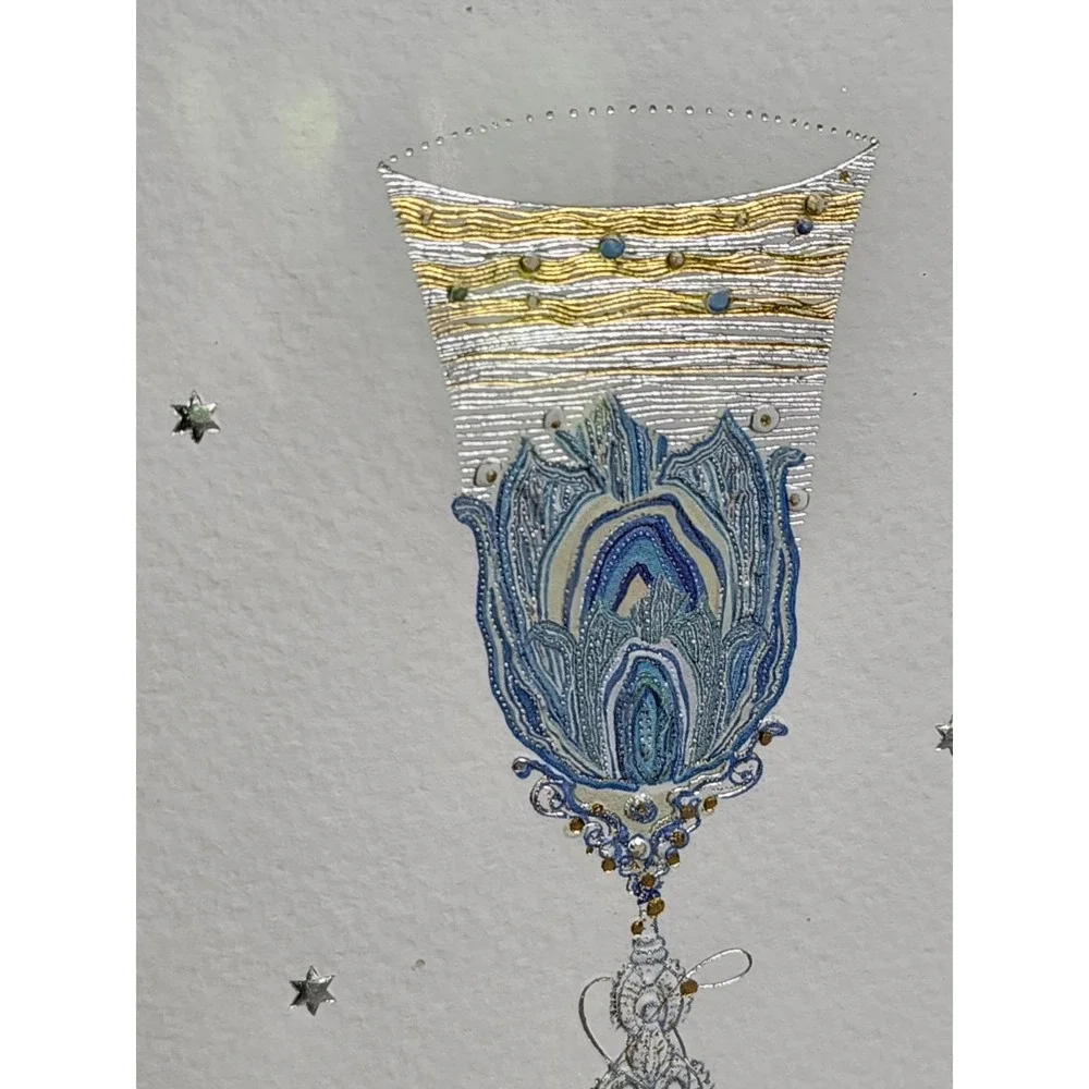 Papyrus RARE Turnowsky Foiled Silver Trimmed Chalice Star Bar Mitzvah Card